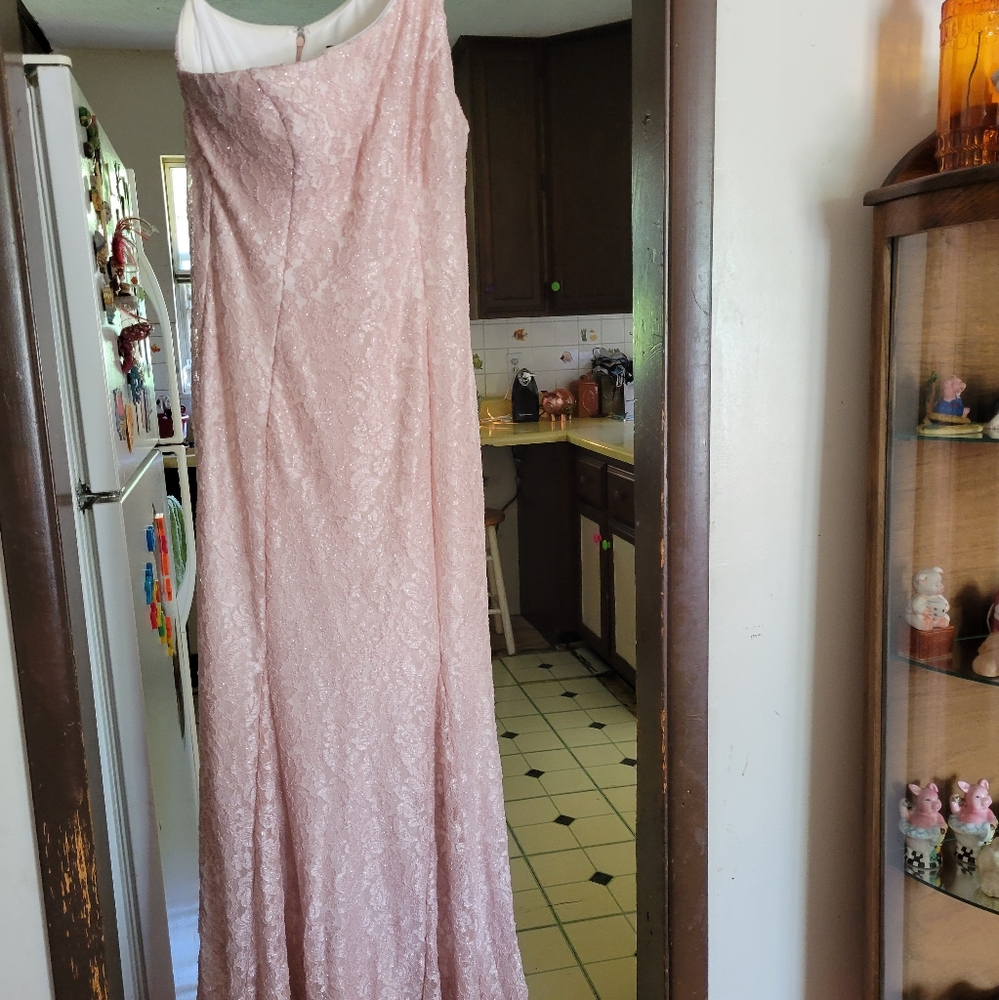 Pink one shoulder gown with sparkles